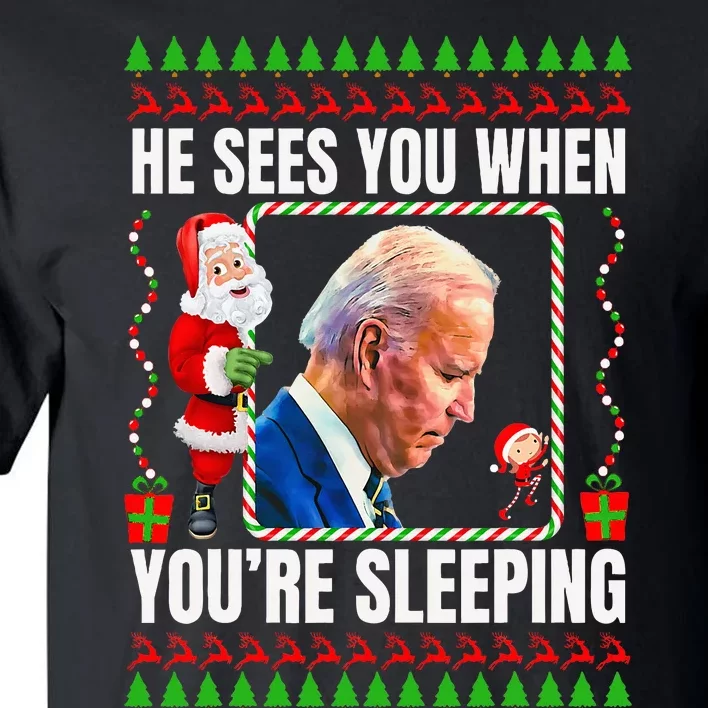 Joe Biden Funny Christmas He Sees You When You’re Sleeping Tall T-Shirt