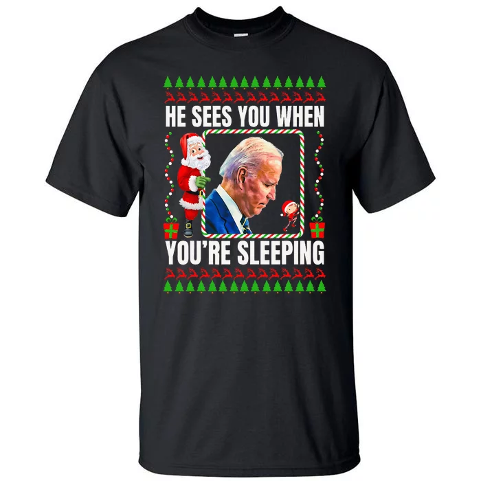 Joe Biden Funny Christmas He Sees You When You’re Sleeping Tall T-Shirt