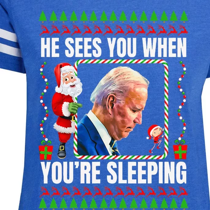 Joe Biden Funny Christmas He Sees You When You’re Sleeping Enza Ladies Jersey Football T-Shirt