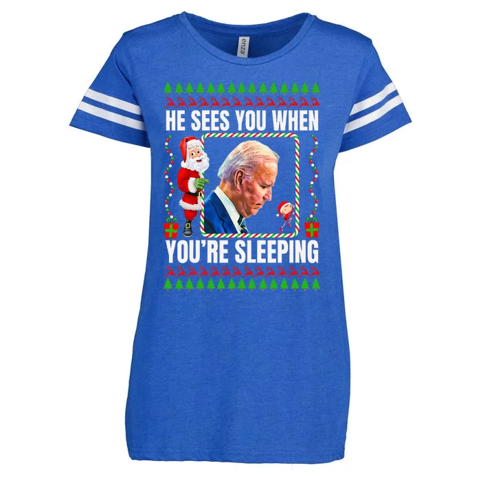 Joe Biden Funny Christmas He Sees You When You’re Sleeping Enza Ladies Jersey Football T-Shirt