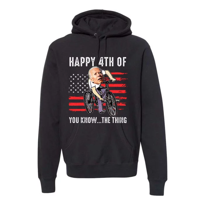 Joe Biden Falling Off His Bicycle Funny 4th Of July US Flag Premium Hoodie