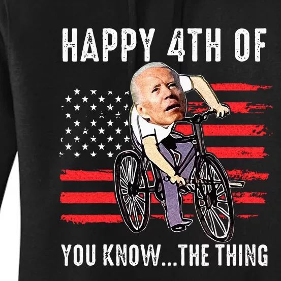 Joe Biden Falling Off His Bicycle Funny 4th Of July US Flag Women's Pullover Hoodie