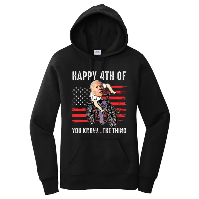 Joe Biden Falling Off His Bicycle Funny 4th Of July US Flag Women's Pullover Hoodie