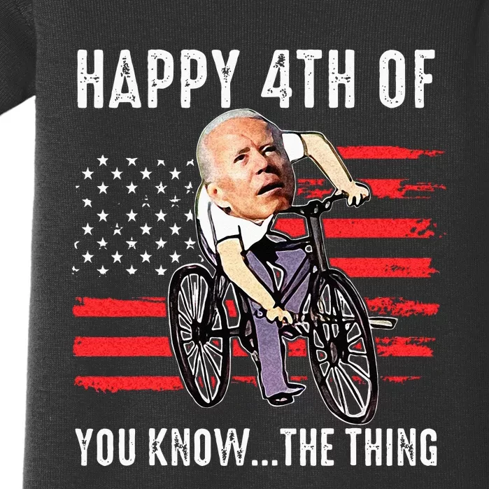 Joe Biden Falling Off His Bicycle Funny 4th Of July US Flag Baby Bodysuit