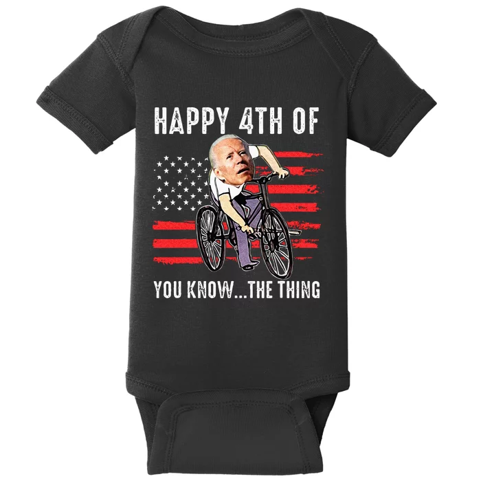 Joe Biden Falling Off His Bicycle Funny 4th Of July US Flag Baby Bodysuit