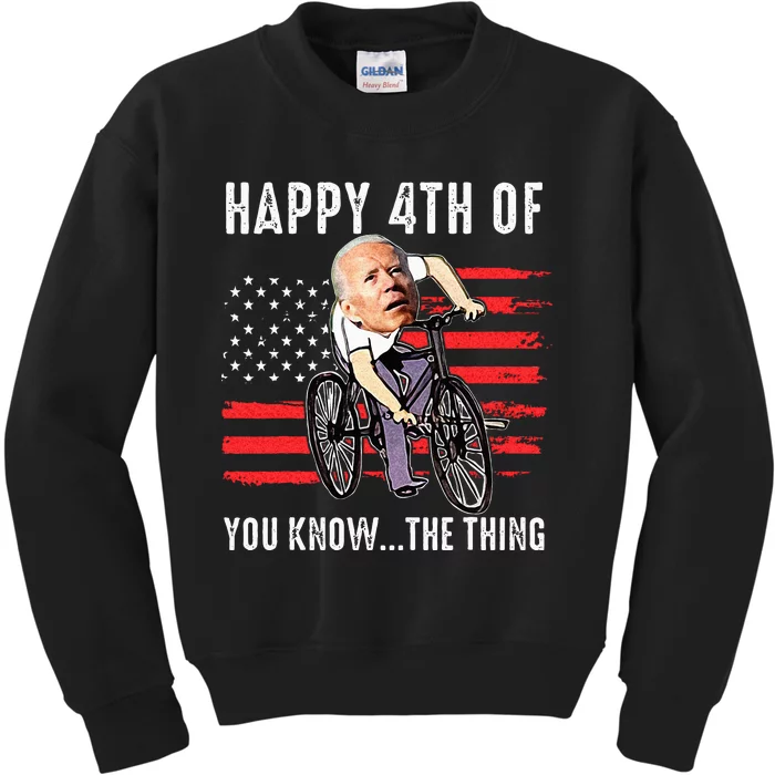 Joe Biden Falling Off His Bicycle Funny 4th Of July US Flag Kids Sweatshirt