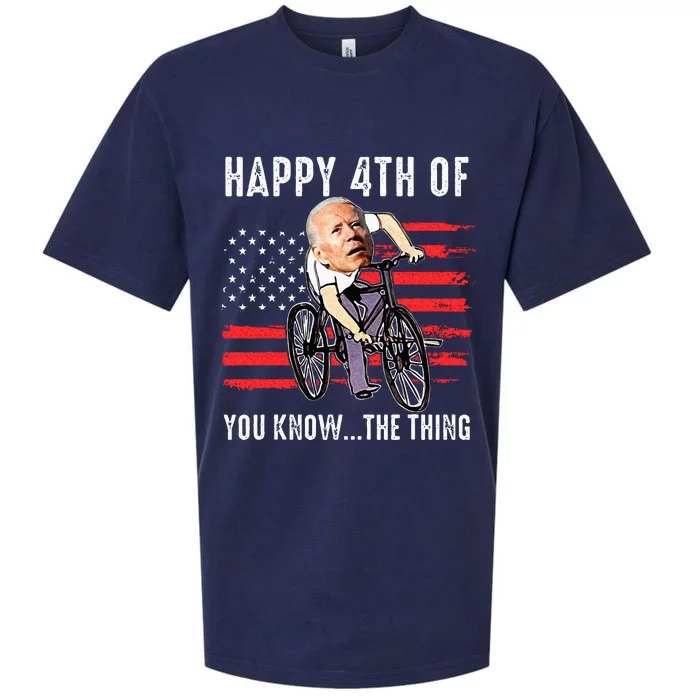 Joe Biden Falling Off His Bicycle Funny 4th Of July US Flag Sueded Cloud Jersey T-Shirt