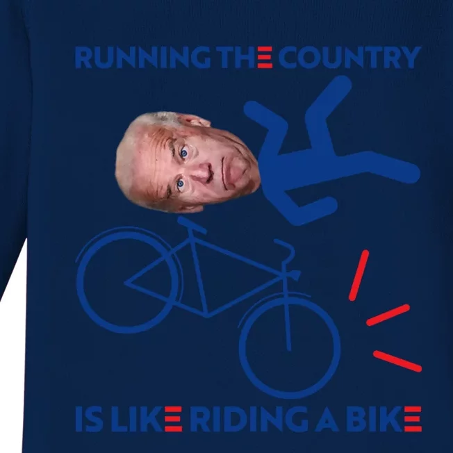 Joe Biden Falling Off Bike, Running The Country Is Like Riding A Bike Baby Long Sleeve Bodysuit