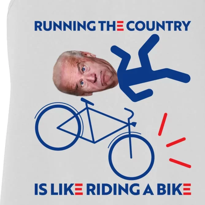 Joe Biden Falling Off Bike, Running The Country Is Like Riding A Bike Women's Racerback Tank