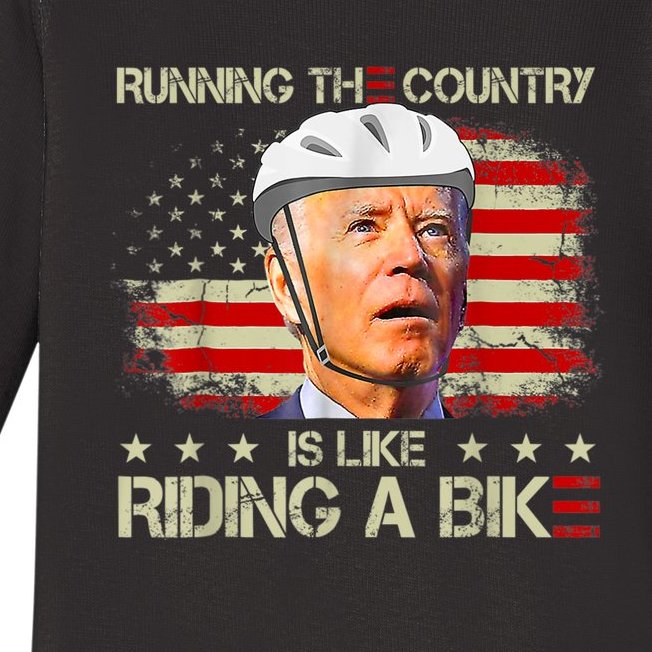 Joe Biden Falling Off Bike, Running The Country Is Like Riding A Bike Baby Long Sleeve Bodysuit