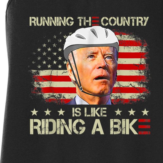 Joe Biden Falling Off Bike, Running The Country Is Like Riding A Bike Women's Racerback Tank