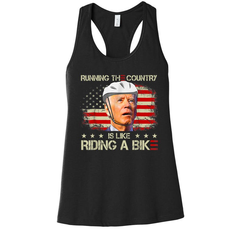 Joe Biden Falling Off Bike, Running The Country Is Like Riding A Bike Women's Racerback Tank