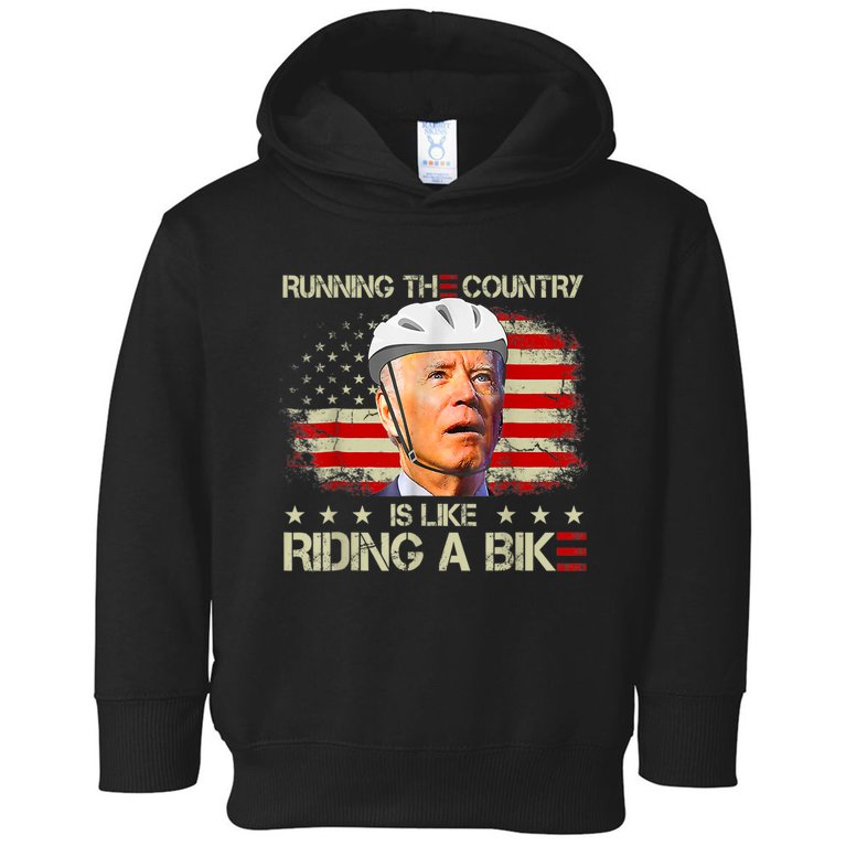 Joe Biden Falling Off Bike, Running The Country Is Like Riding A Bike Toddler Hoodie