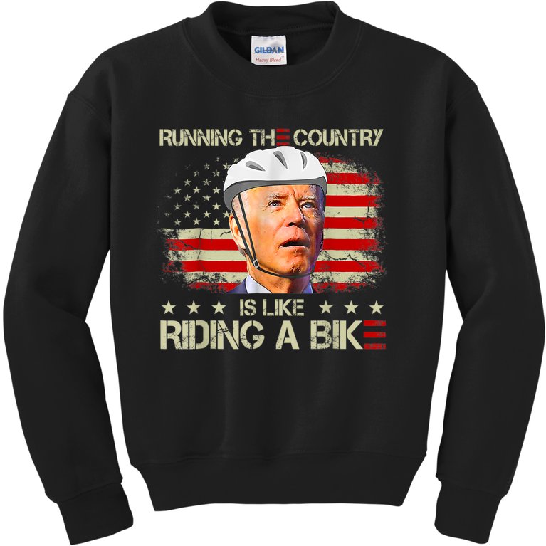 Joe Biden Falling Off Bike, Running The Country Is Like Riding A Bike Kids Sweatshirt