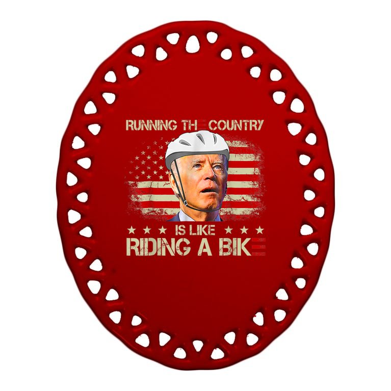 Joe Biden Falling Off Bike, Running The Country Is Like Riding A Bike Oval Ornament