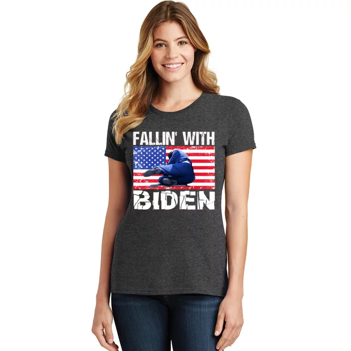 Joe Biden Falls Down On Stage Biden Falling Funny Tripping Women's T-Shirt