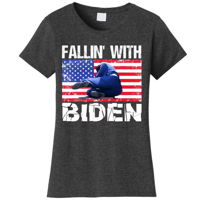 Joe Biden Falls Down On Stage Biden Falling Funny Tripping Women's T-Shirt