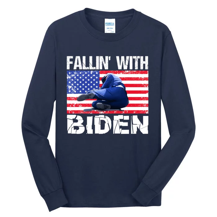 Joe Biden Falls Down On Stage Biden Falling Funny Tripping Tall Long Sleeve T-Shirt