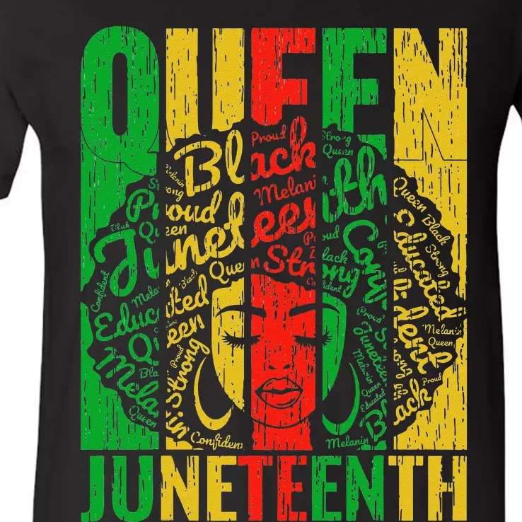 Juneteenth Black Freedom Day Melanin Afro Queen V-Neck T-Shirt