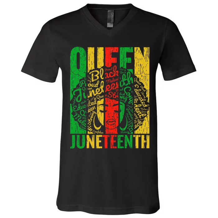 Juneteenth Black Freedom Day Melanin Afro Queen V-Neck T-Shirt