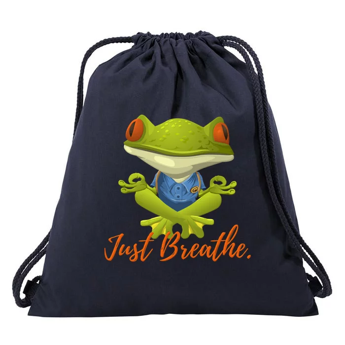 Just Breathe Funny Meditation And Yoga Inspired Frog Great Gift Drawstring Bag