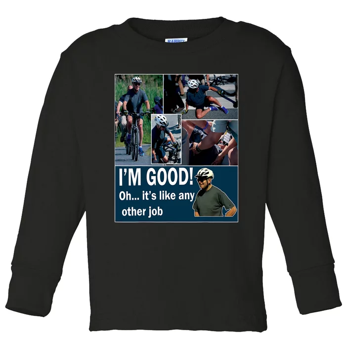 Joe Biden Falling Off Bicycle Biden Bike Meme Toddler Long Sleeve Shirt