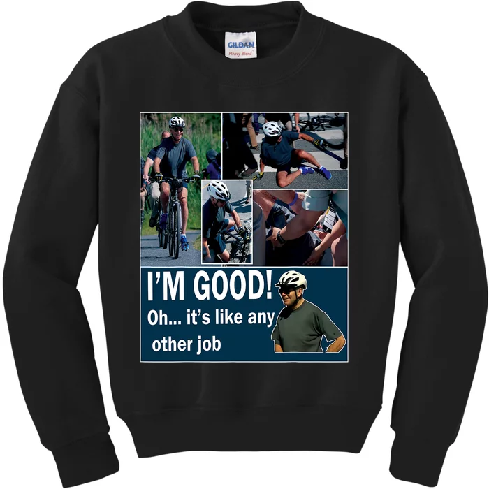 Joe Biden Falling Off Bicycle Biden Bike Meme Kids Sweatshirt