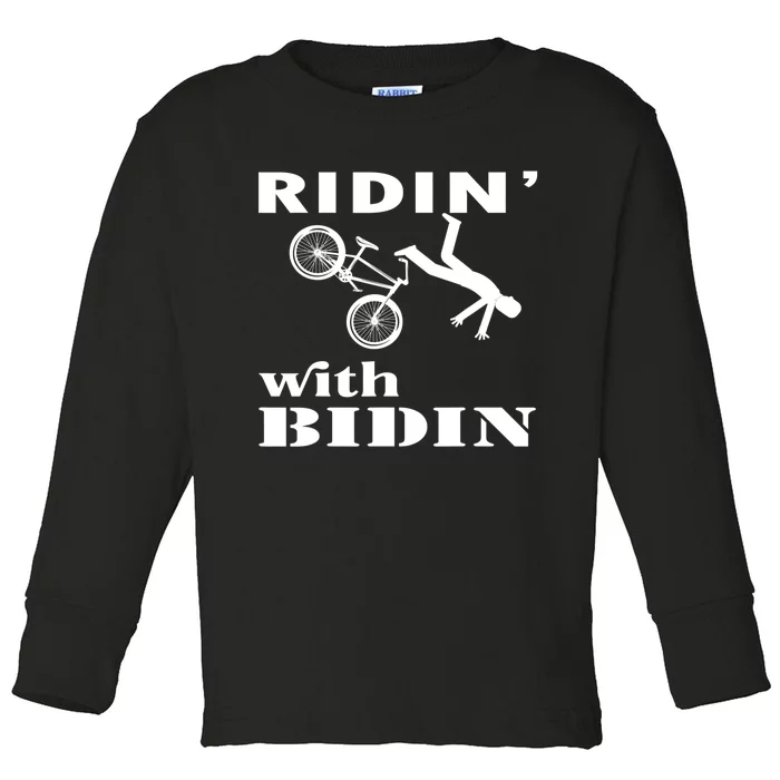 Joe Biden Falling, Funny Riding With Biden Toddler Long Sleeve Shirt