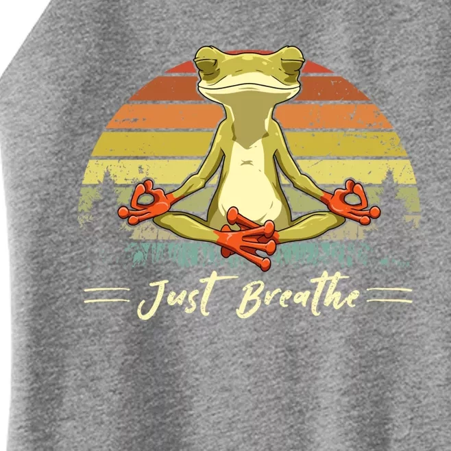 Just Breathe Funny Frog Yoga Meditation Great Gift Women’s Perfect Tri Rocker Tank