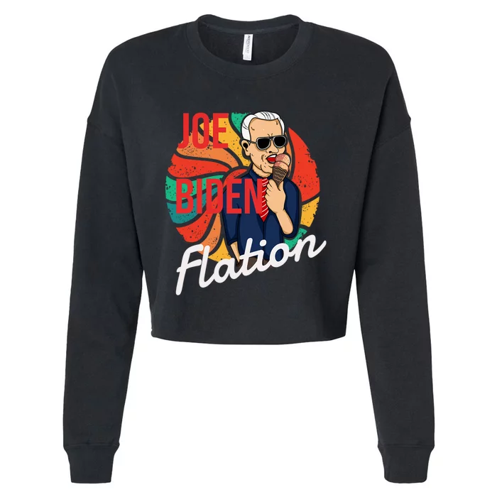 Joe Biden Flation Funny Ice Cream Anti Biden Cropped Pullover Crew