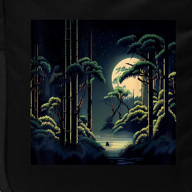 Japanese Bamboo Forest Pixelated Moonlight River Impact Tech Backpack