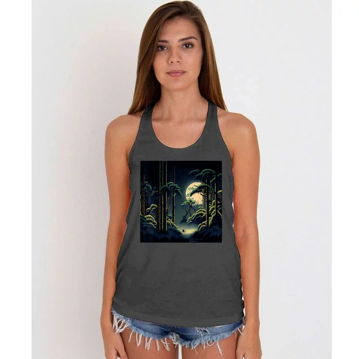 Japanese Bamboo Forest Pixelated Moonlight River Women's Knotted Racerback Tank