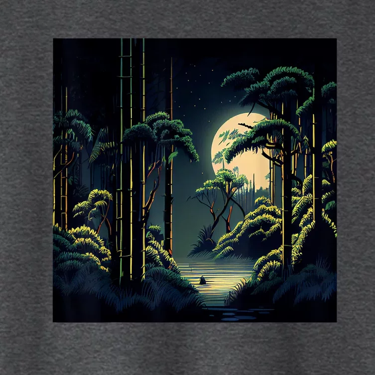 Japanese Bamboo Forest Pixelated Moonlight River Women's Crop Top Tee