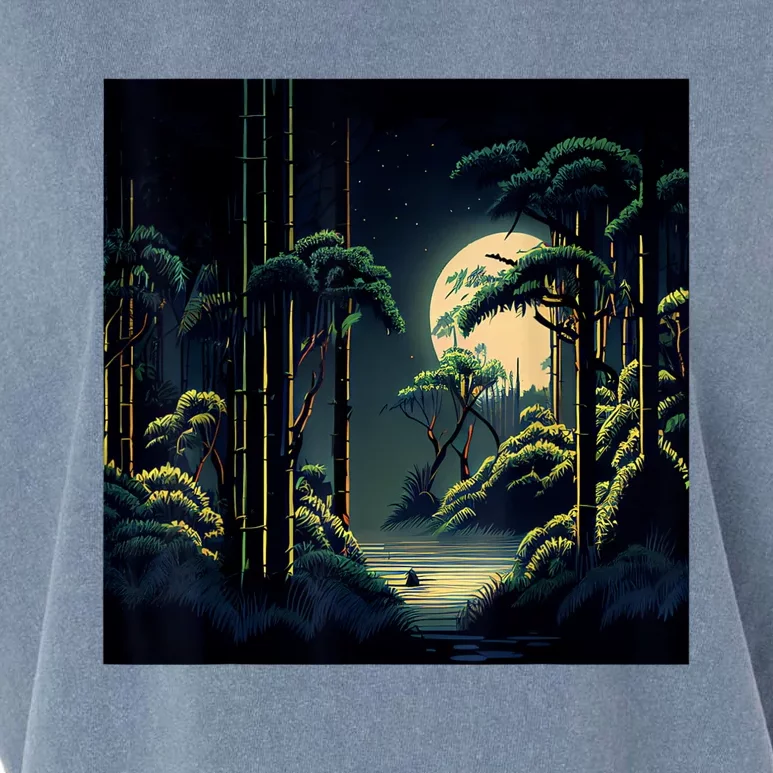 Japanese Bamboo Forest Pixelated Moonlight River Garment-Dyed Women's Muscle Tee