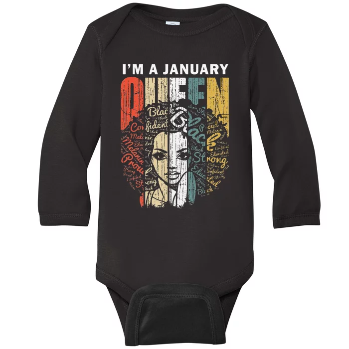 January Birthday for Wo Black African Queen Gift Baby Long Sleeve Bodysuit