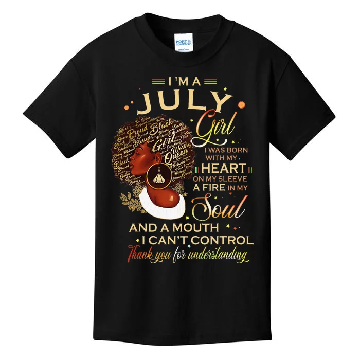 July Birthday Funny Melanin Afro Queen For Black Women Kids T-Shirt