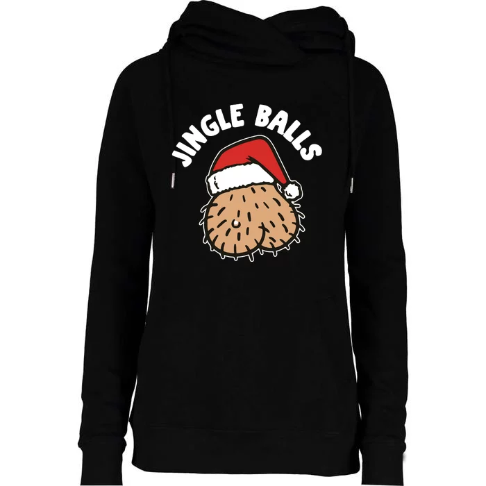 Jingle Balls Funny Christmas Womens Funnel Neck Pullover Hood