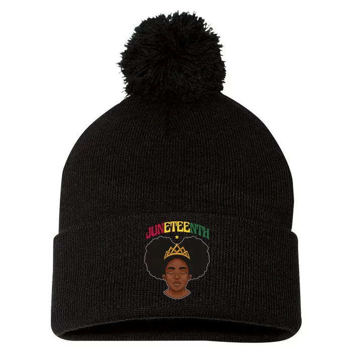 Juneteenth Black Female Crown Pride Pom Pom 12in Knit Beanie