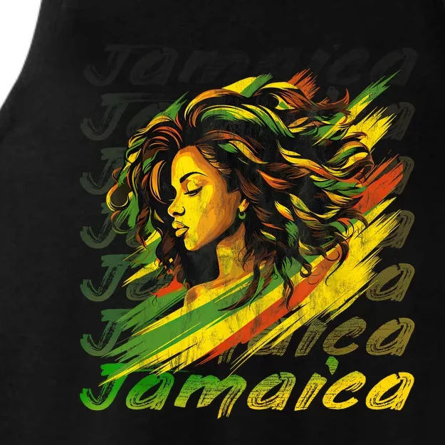 Jamaican Black Girl Jamaica Flag Hair Women Ladies Tri-Blend Wicking Tank