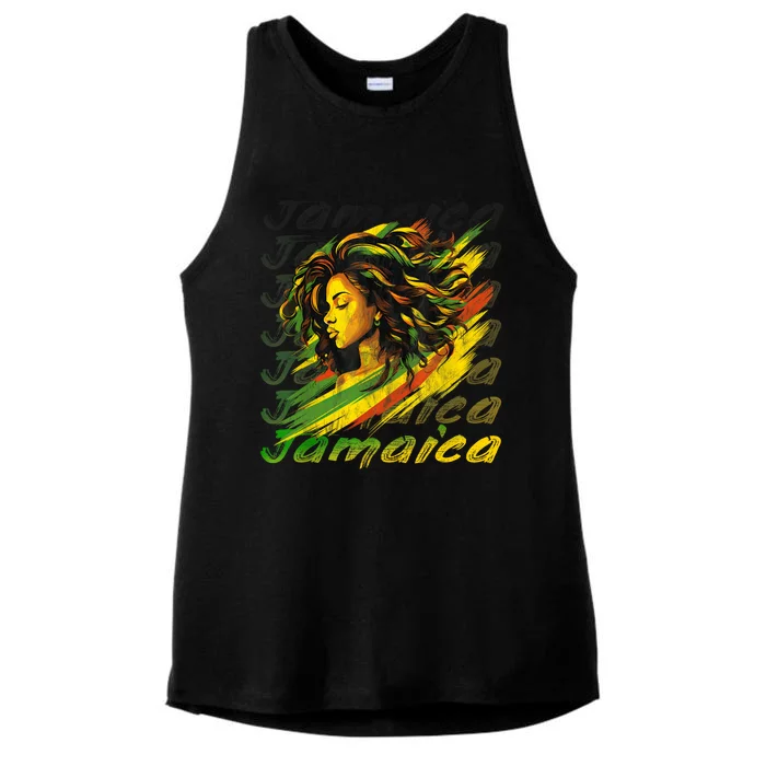 Jamaican Black Girl Jamaica Flag Hair Women Ladies Tri-Blend Wicking Tank