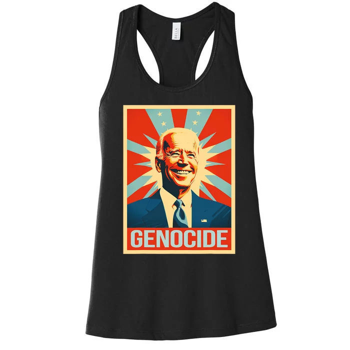 Joe Biden Genocide Anti Biden Funny Conservative Political Women's Racerback Tank