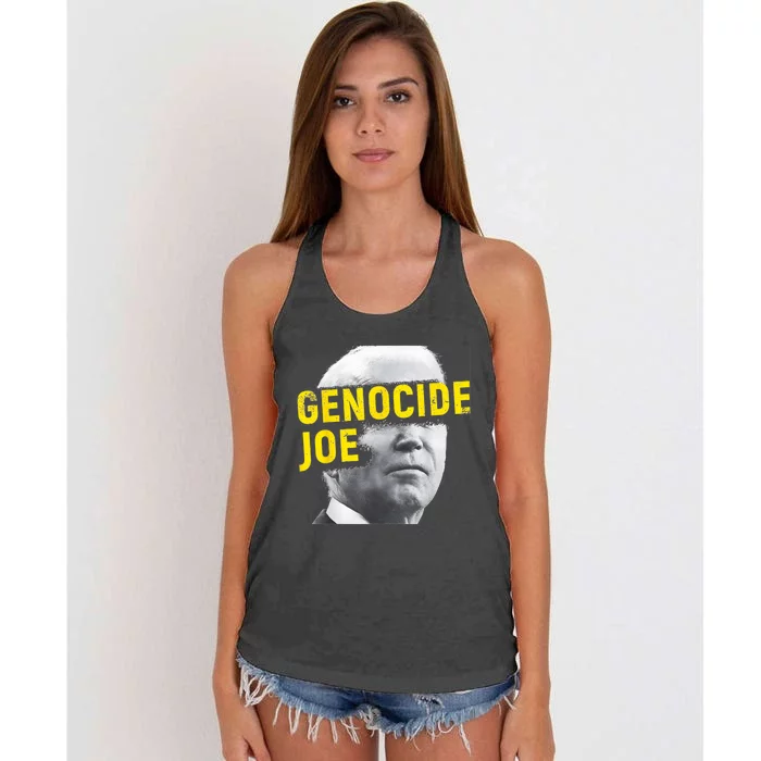 Joe Biden Genocide Anti Biden Funny Conservative Political Women's Knotted Racerback Tank