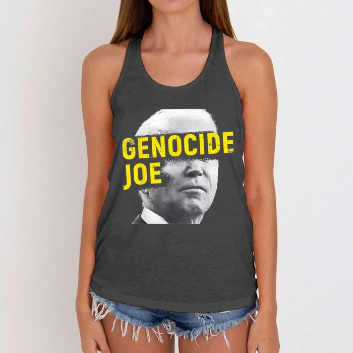 Joe Biden Genocide Anti Biden Funny Conservative Political Women's Knotted Racerback Tank