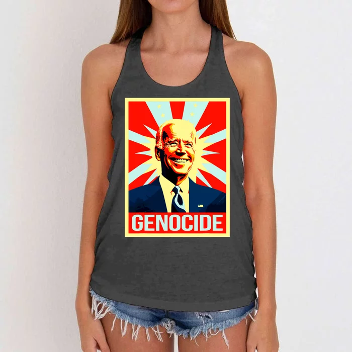 Joe Biden Genocide Anti Biden Funny Conservative Political Women's Knotted Racerback Tank