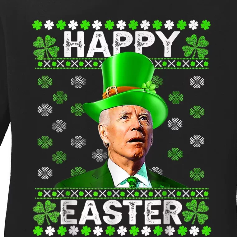 Joe Biden Happy Easter Confused Funny St Patrick's Day Ladies Long Sleeve Shirt