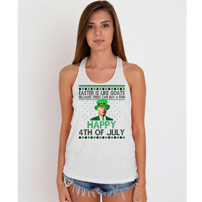 Joe Biden Happy 4th Of July Confused St Patricks Day Funny Women's Knotted Racerback Tank