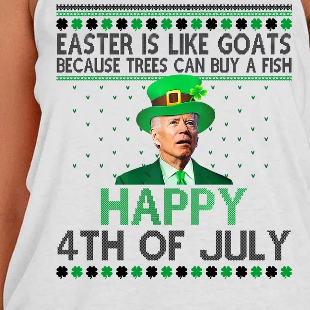 Joe Biden Happy 4th Of July Confused St Patricks Day Funny Women's Knotted Racerback Tank