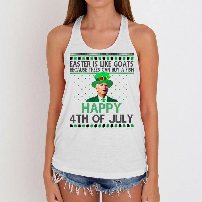 Joe Biden Happy 4th Of July Confused St Patricks Day Funny Women's Knotted Racerback Tank