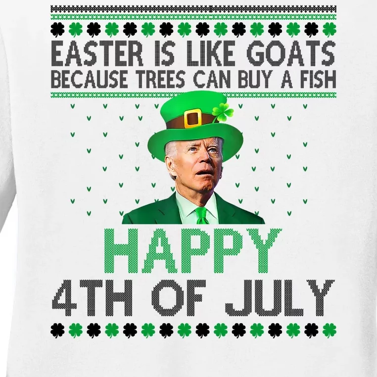 Joe Biden Happy 4th Of July Confused St Patricks Day Funny Ladies Long Sleeve Shirt