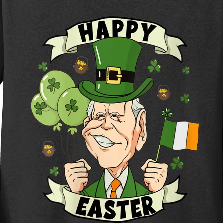 Joe Biden Happy Easter Confused Funny St Patrick's Day Kids Long Sleeve Shirt